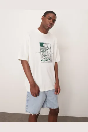 ASOS Oversized t-shirt with cafe graphic in cream-White