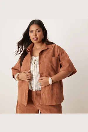 ASOS Curve suede boxy shirt co-ord in -Brown