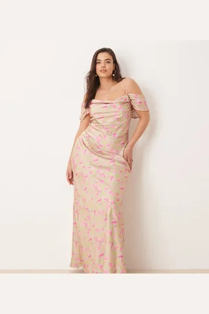 Pretty Lavish Cold-shoulder maxi dress-Pink