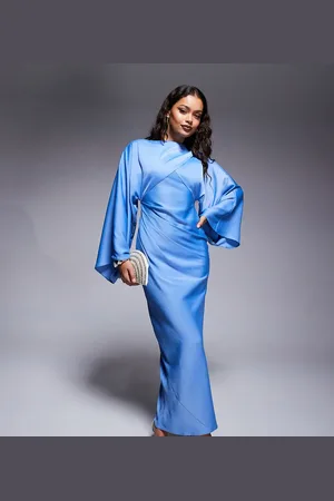ASOS ASOS DESIGN Petite wrap front batwing satin bias maxi dress in