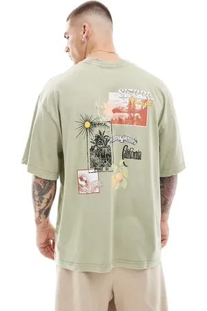 Only & Sons Super oversized t-shirt with postcard back print in washed sage-Green