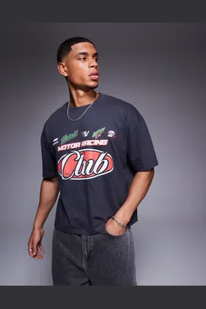 ASOS Boxy oversized t-shirt with sports graphic in charcoal-Grey