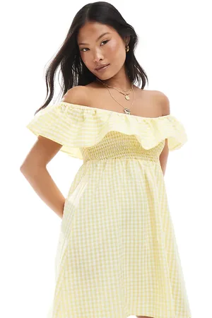 VERO MODA Shirred bodice mini dress with frill detail in gingham print
