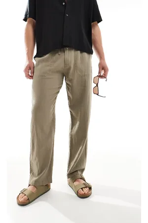 Pull&Bear Linen blend pants in -Green