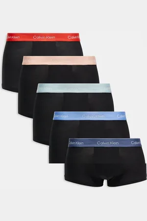 Calvin Klein Icon Cotton Stretch 5 pack of trunks in black with red/blue waistbands