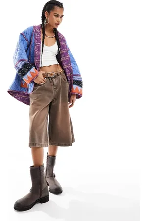 Free People Winnie padded oversized print pocket jacket in blue multi