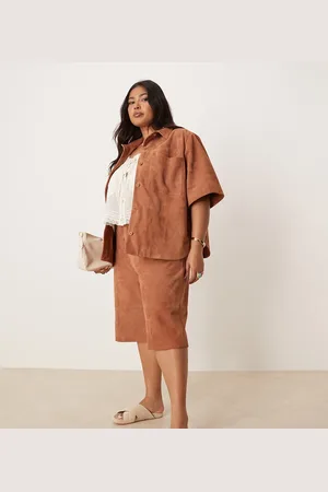 ASOS Curve suede bermuda shorts in (part of a set)-Brown