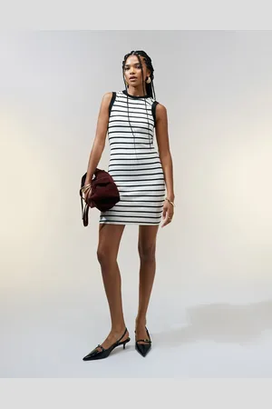 ASOS 90s ribbed built up mini tank dress in black and white stripe print