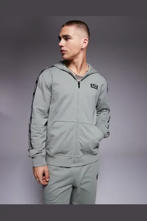 EA7 Armani zip hoodie with logo tape detail in sage green (part of a set)