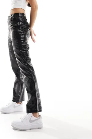 River Island Shiny croc effect straight leg pants in