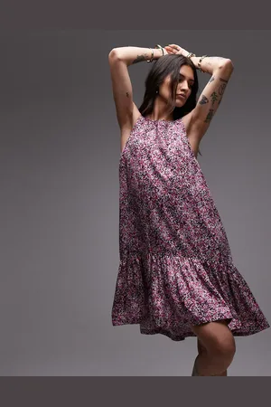 & OTHER STORIES Sleeveless mini dress with drop waist in pink mini abstract print