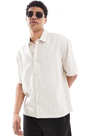 Bershka Linen rich striped shirt in beige