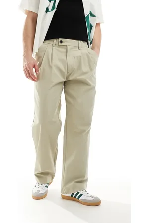 JACK & JONES Bill wide fit pleated pants in beige-Neutral
