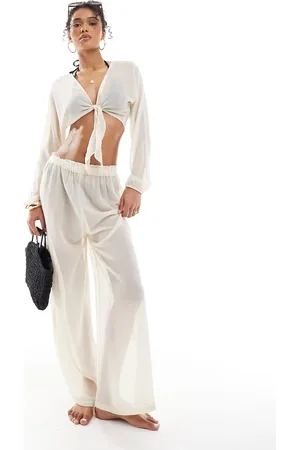 ONLY Tie front top and pants beach set in -White