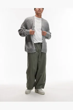 Topman Twill oversized crop pants in -Green
