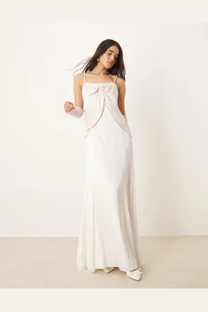 For Love & Lemons Eliana gown in white with pink bow detail