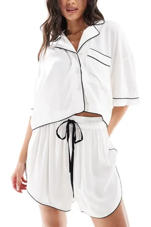 ASOS Super soft slinky crop beach shirt in with contrast binding