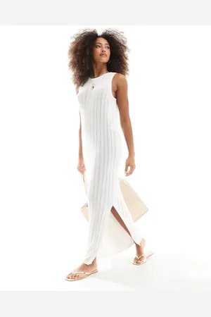 JJXX Long crochet knit dress in off white