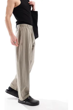 Bershka Linen balloon tailored pants in beige