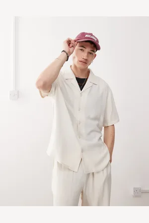 Reclaimed Oversized linen blend shirt in cream-White