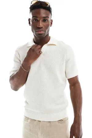 Only & Sons Knitted polo in cream-White