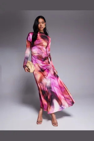 DASKA Draped ruched maxi dress in purple -Multi