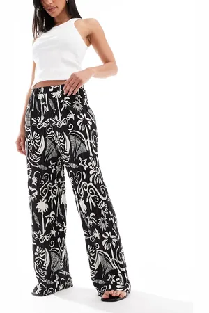 VERO MODA High waist wide leg plisse pants in tropical conversational print