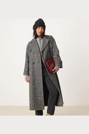 Miss Selfridge Herringbone belted trench coat in -Multi
