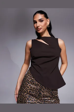 ASOS Cut out asymmetric hem structured top in -Brown