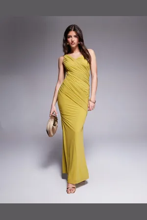 ASOS Stretch chiffon knot drape maxi dress in -Yellow
