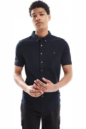 French Connection French Connection short sleeve pique button through polo in navy