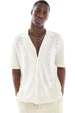 Bershka Square knitted textured shirt in ecru