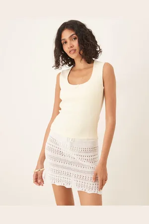 Gina Tricot Embroidered edge cotton singlet in lemon