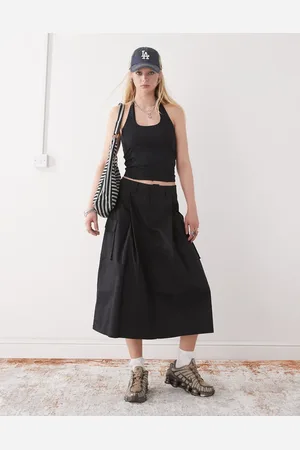 Obey Surface pleated cargo midi skirt in