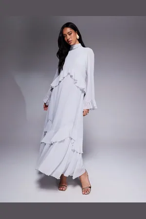 DASKA Layered ruffle high neck maxi dress in