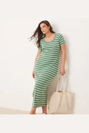 ASOS ASOS DESIGN Curve ribbed scoop neck midaxi dress with cap sleeve in -Multi