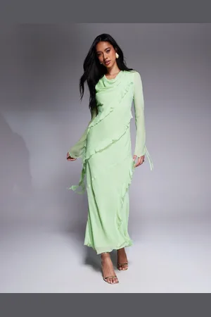 DASKA Chiffon ruffle maxi dress in -Green