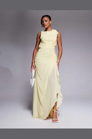 ASOS Gathered waist ruffle maxi dress with open back in