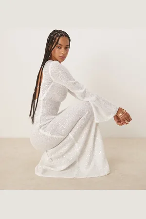 Six Stories Knitted sequin long sleeve maxi dress with train in