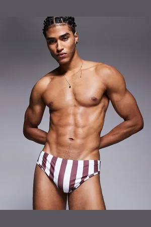 ASOS Swim briefs in and white stripe-Red