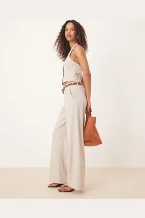 Gina Tricot Mix and Match wide leg suit tailored pants in (part of a set)-Neutral