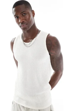 JACK & JONES Ribbed singlet in cream-White