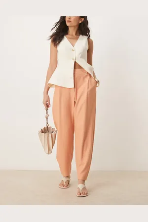 ASOS Tailored textured barrel pants with tab detail in -Orange