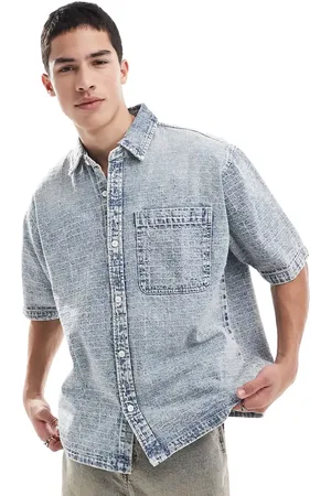 Pull&Bear Checked textured denim shirt in