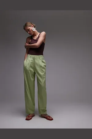 Topshop Linen ovoid pants in -White