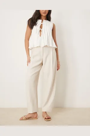 ASOS Tailored textured barrel pants with tab detail in