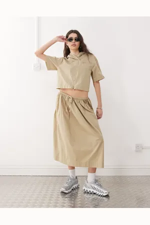 COLLUSION Tie low rise maxi skirt in -Brown