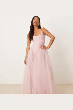 Lace & Beads Drop waist corset maxi dress in