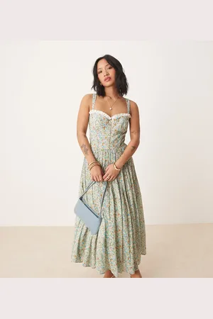 Lace & Beads Corset cotton midi dress in