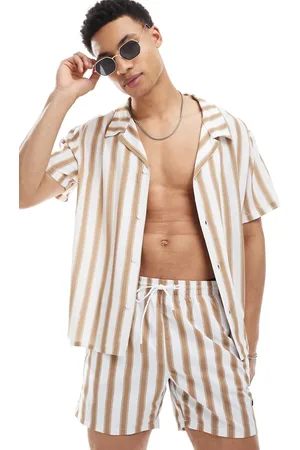 HUGO BOSS Boss striped short sleeve shirt in beige and white (part of a set)